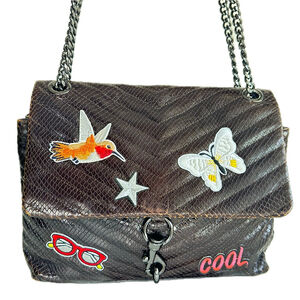 Rebecca Minkoff Edie Chevron Patent Leather Chain Brown Flap Crossbody Bag